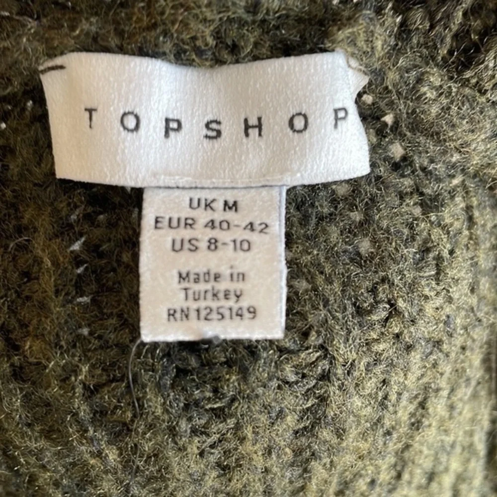 Topshop long cardigan sweater women Olive Green Long Ribbed Open Front  Sz 8-10